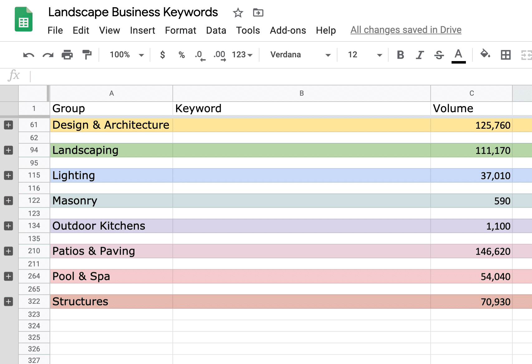 landscaper keywords list screenshot