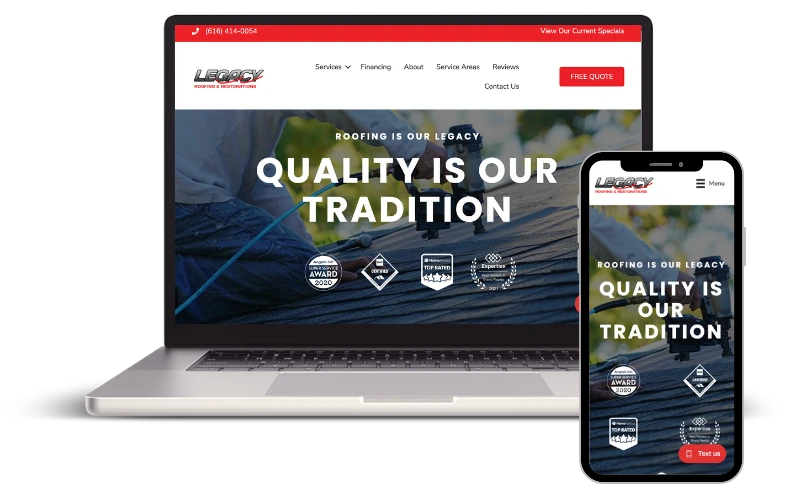 Legacy Roofing & Restorations website